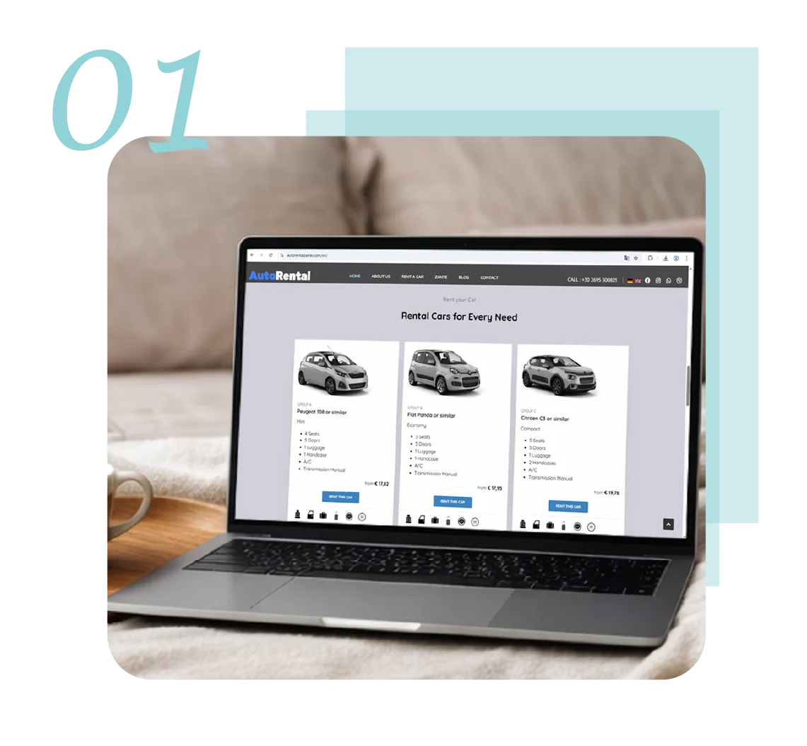 Available-car search form on Autorental Zante