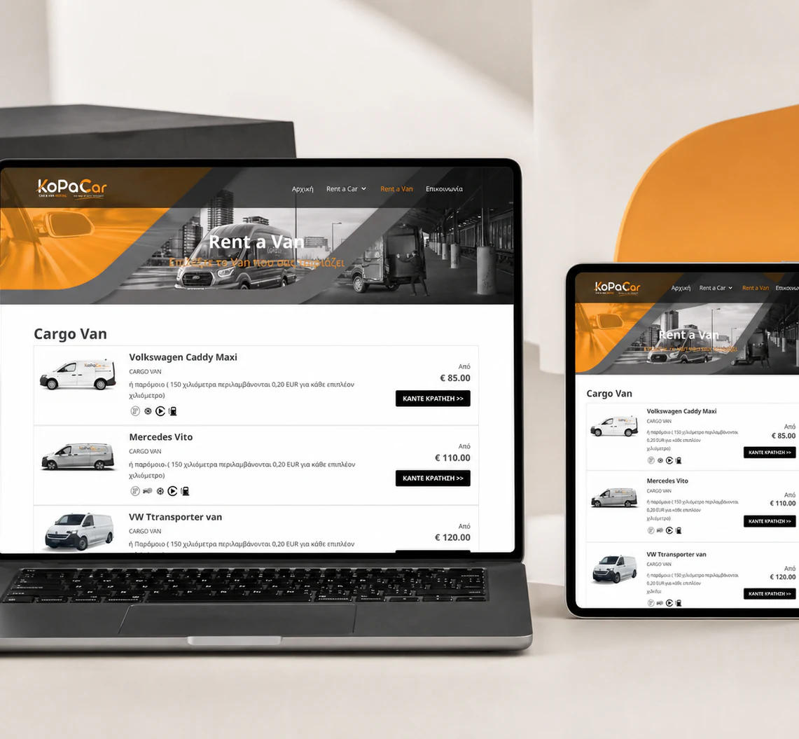 The structured KopaCar cargo-van catalogue