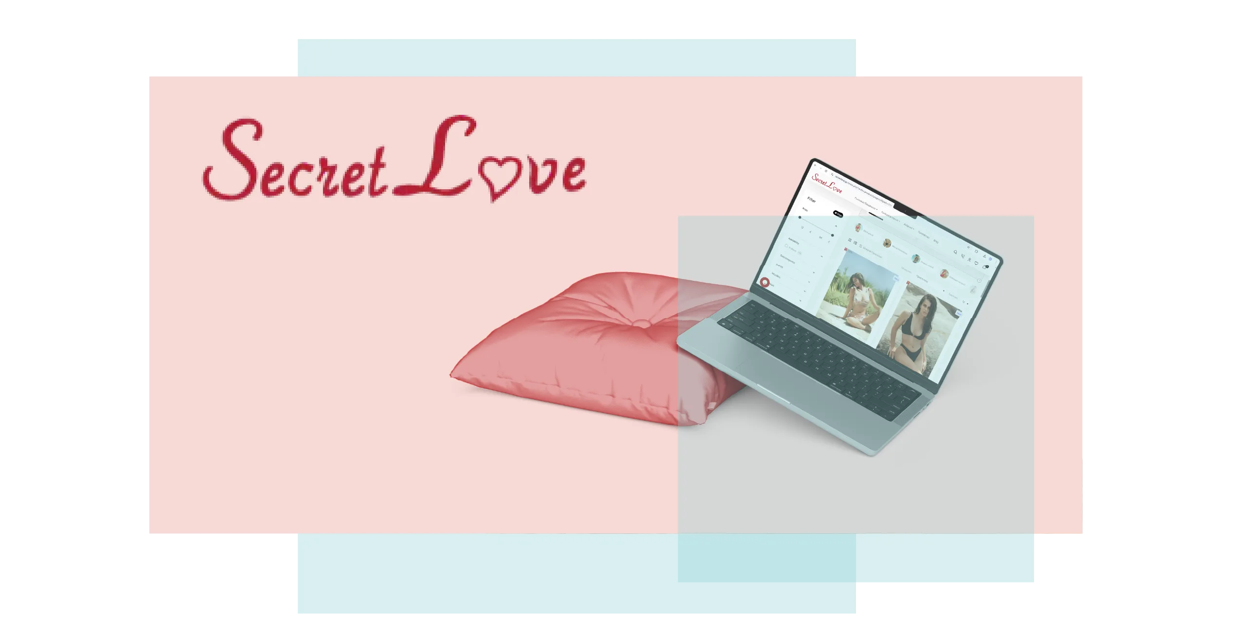 The large SecretLove catalogue presented on a laptop mockup