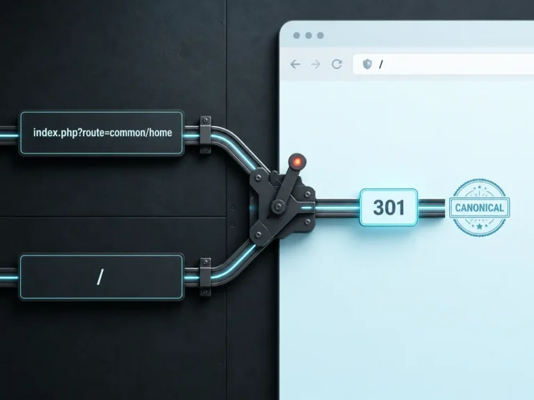 Δύο OpenCart homepage URLs συγχωνεύονται με 301 redirect σε ένα καθαρό canonical root
