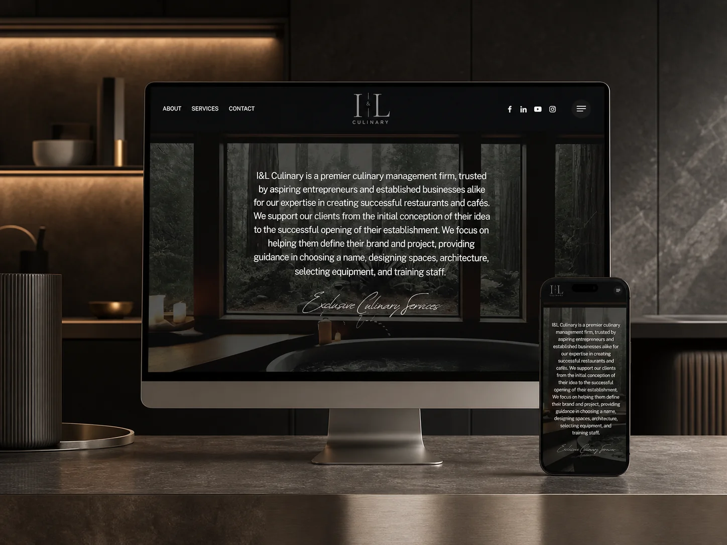 I and L Culinary consulting website presented on desktop and mobile screens