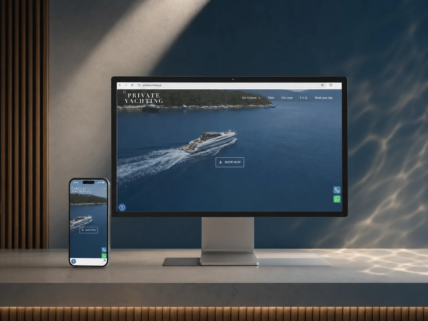 Private Yachting WooCommerce cruise booking website presented on desktop and mobile screens